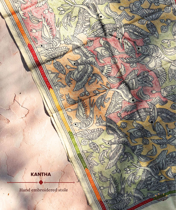 Kantha Embroidered Art Silk Stole