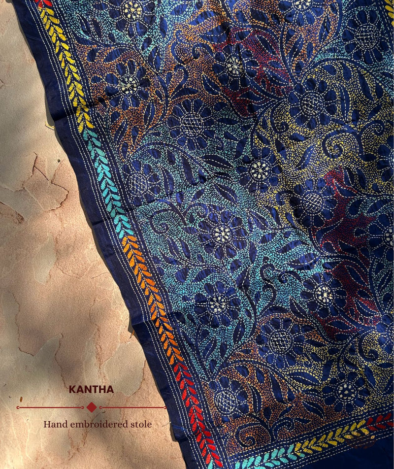 Kantha Embroidered Art Silk Stole