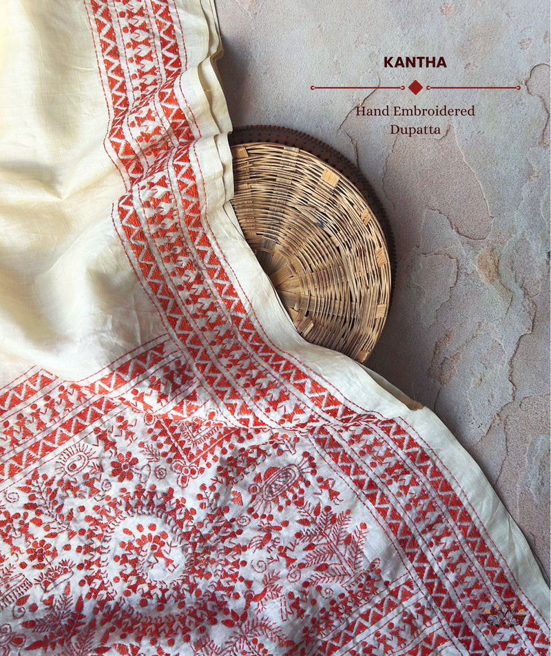 Kantha Embroidered Art Silk Dupatta