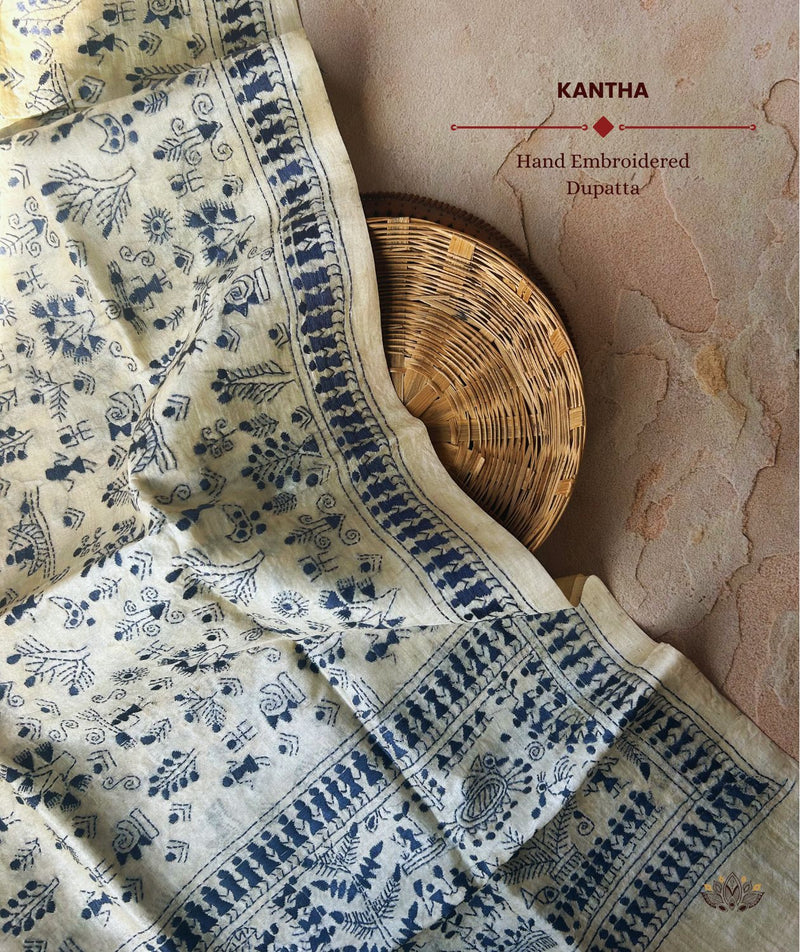 Kantha Embroidered Art Silk Dupatta