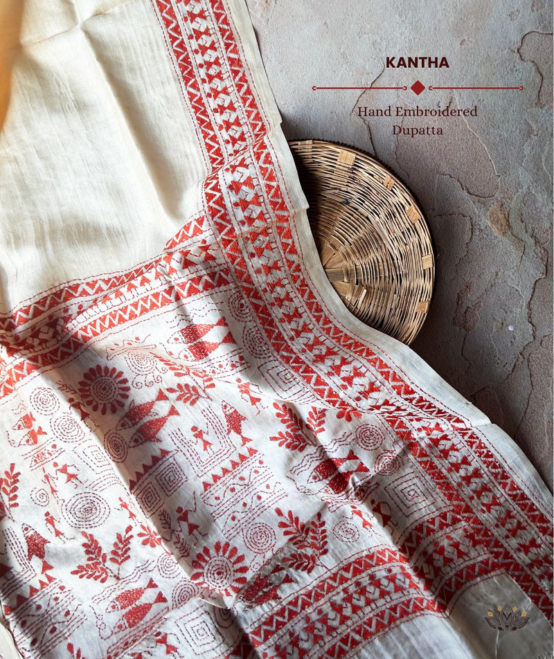 Kantha Embroidered Art Silk Dupatta