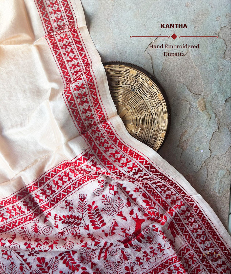 Kantha Embroidered Art Silk Dupatta