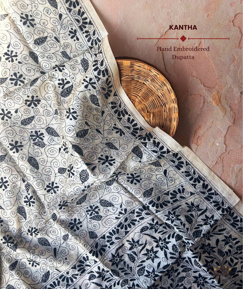 Kantha Embroidered Art Silk Dupatta