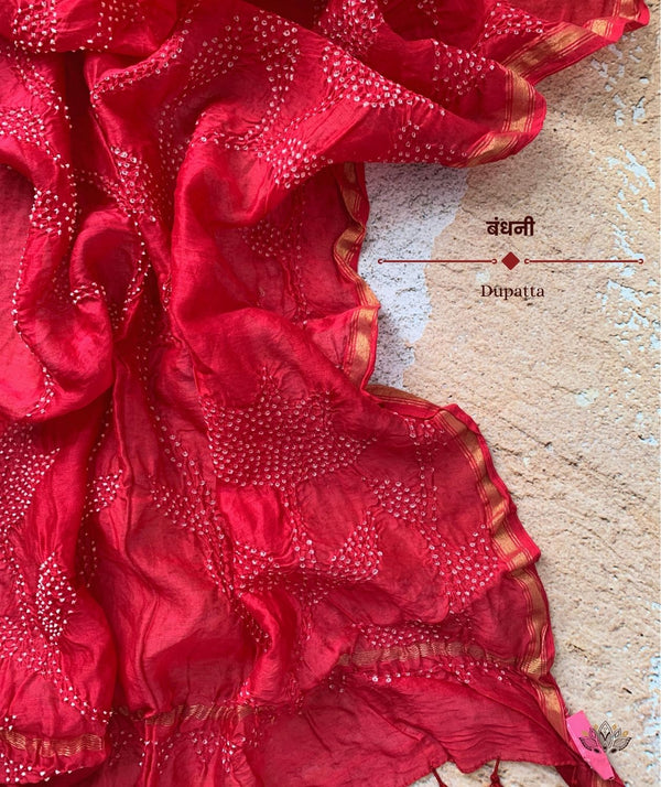 Bandhani Chanderi Silk Handcrafted Dupatta