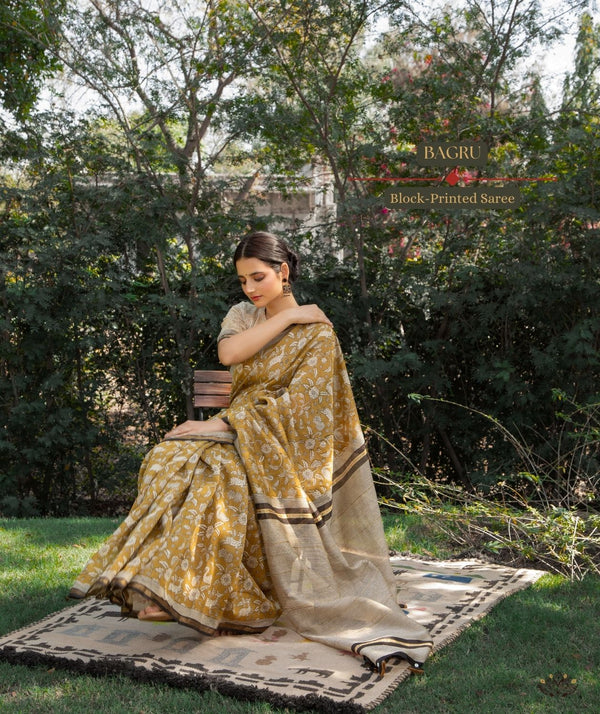 Exclusive Amounee Bagru Hand Block Printed Chanderi Saree