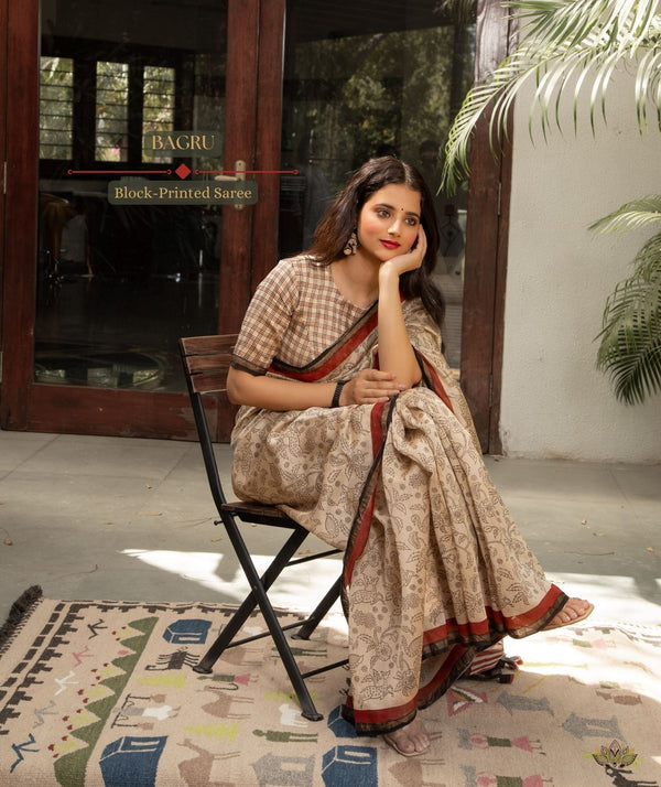 Exclusive Amounee Bagru Hand Block Printed Chanderi Saree