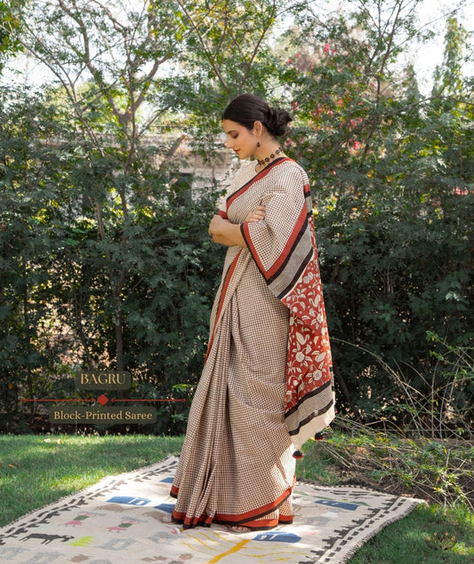 Exclusive Amounee Bagru Hand Block Printed Cotton Saree
