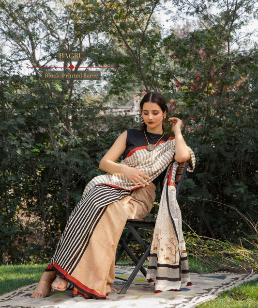 Exclusive Amounee Bagru Hand Block Printed Cotton Saree