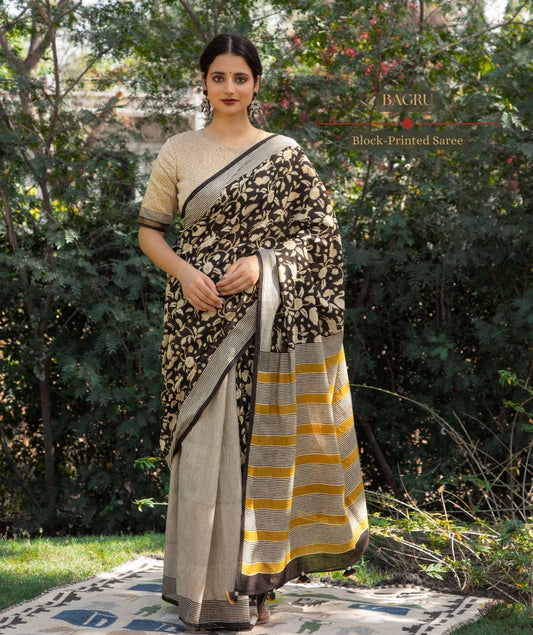 Exclusive Amounee Bagru Hand Block Printed Cotton Saree