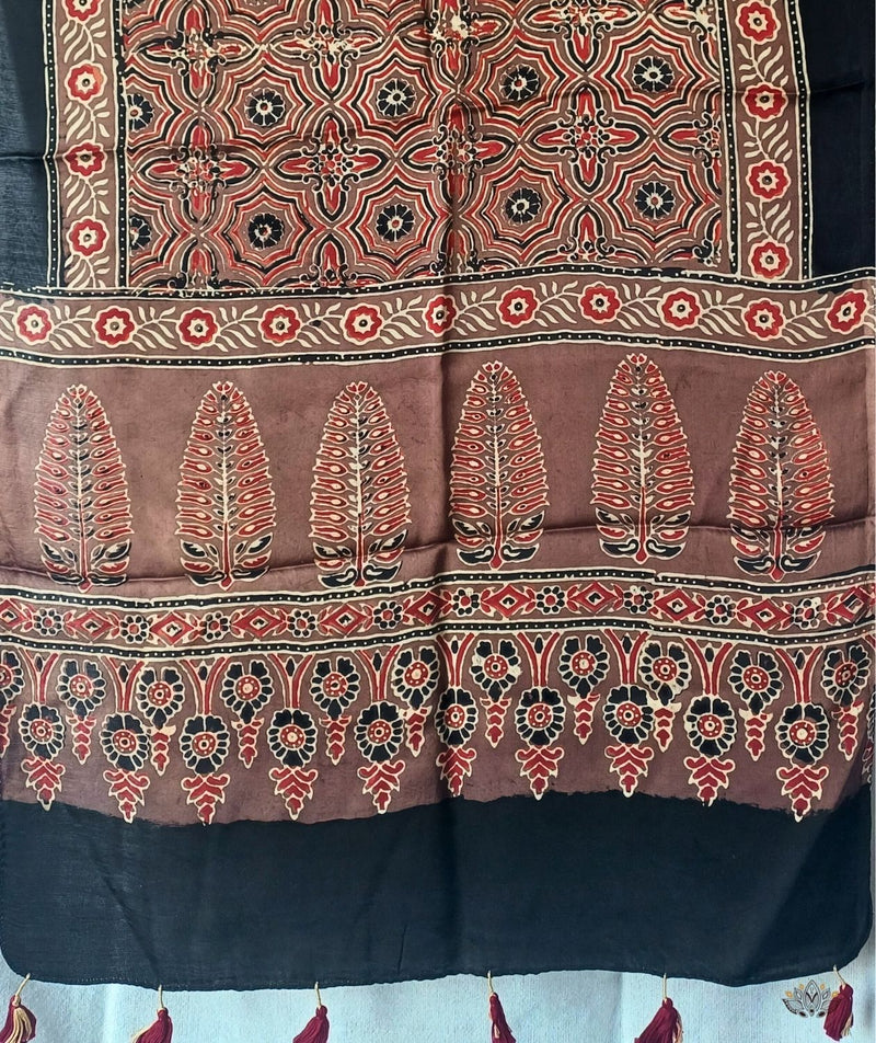 Ajrakh modal silk hand block printed stole