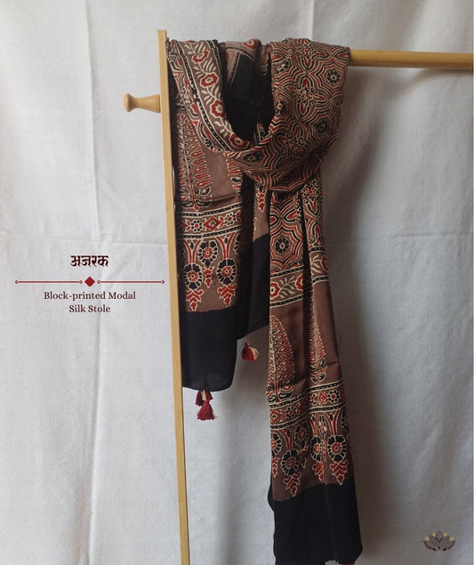 Ajrakh modal silk hand block printed stole