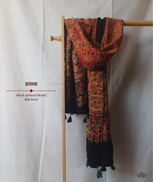 Ajrakh modal silk hand block printed stole