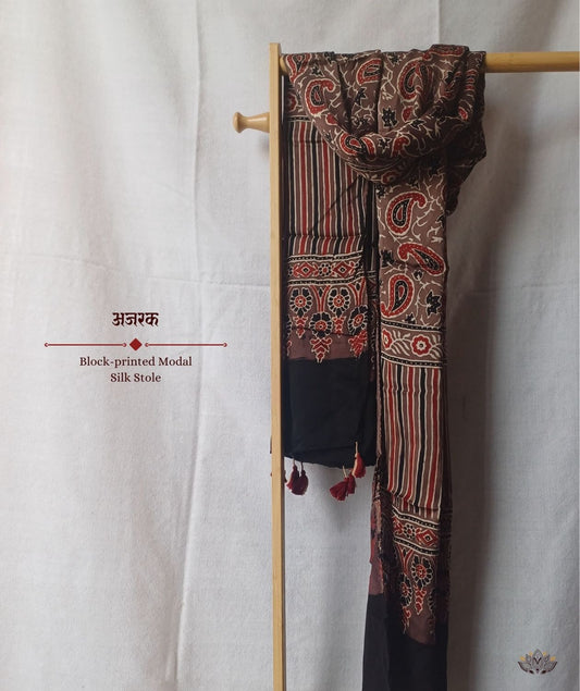Ajrakh modal silk hand block printed stole