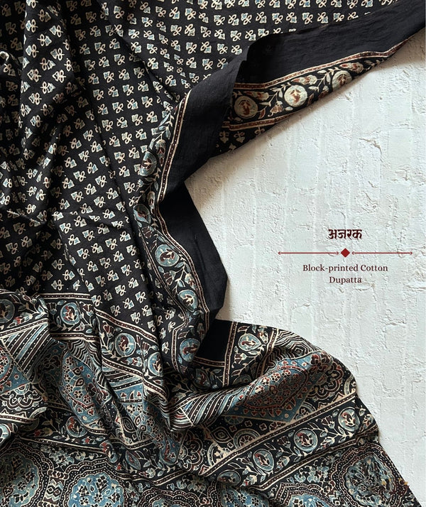 Ajrakh Handblock Printed Cotton Dupatta