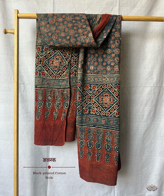 Ajrakh cotton hand block printed stole