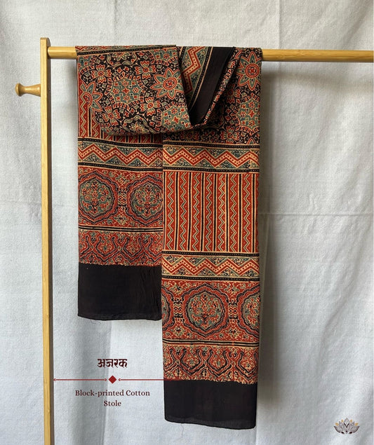 Ajrakh cotton hand block printed stole