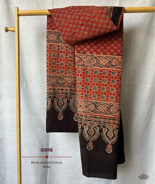 Ajrakh cotton hand block printed stole