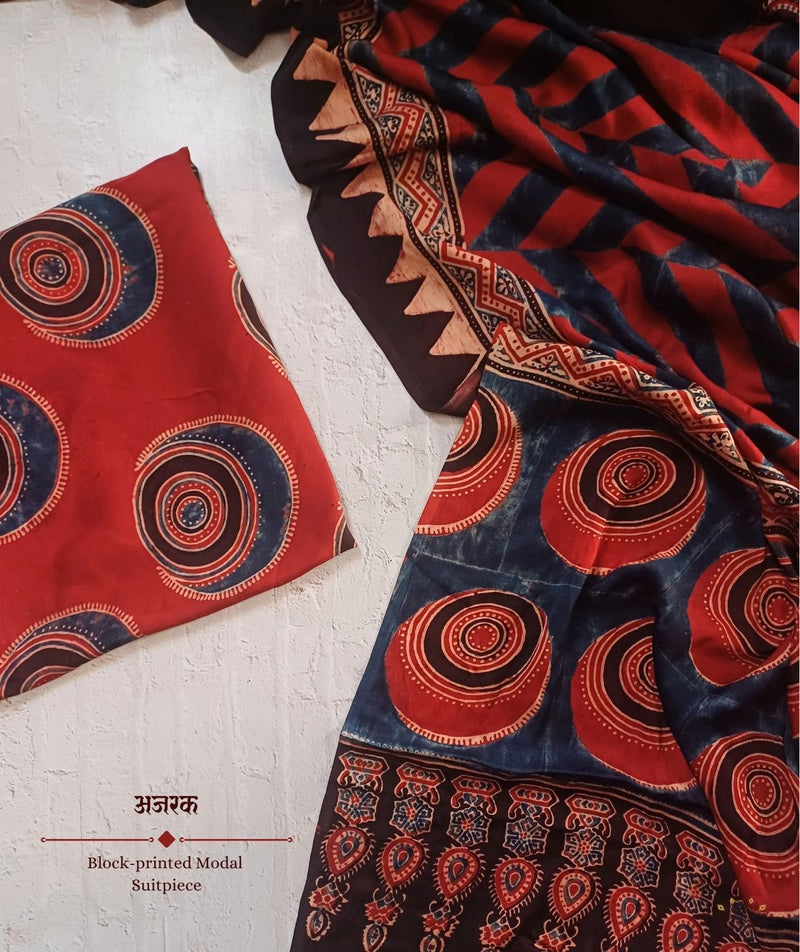 Ajrakh modal silk 2 piece suit