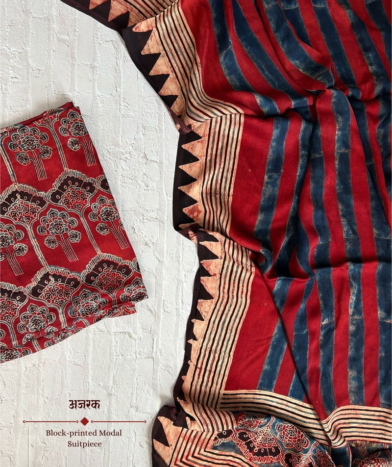 Ajrakh modal silk 2 piece suit