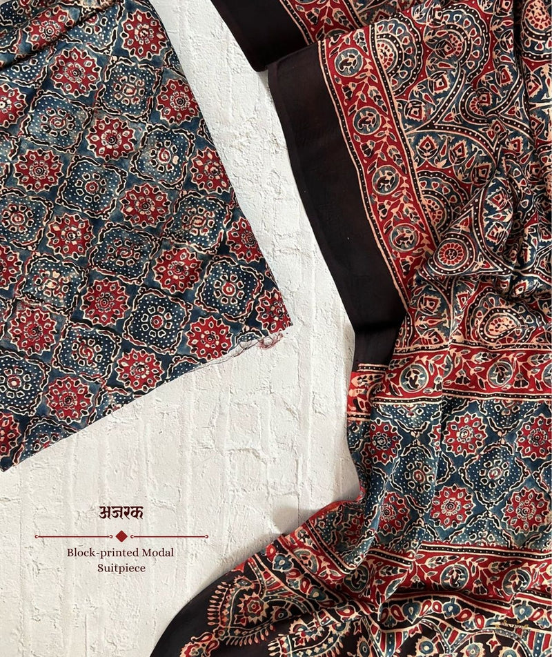 Ajrakh modal silk 2 piece suit
