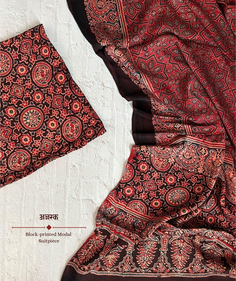 Ajrakh modal silk 2 piece suit