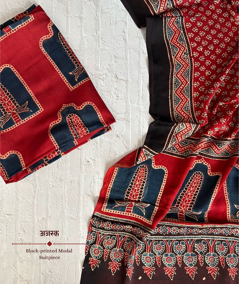Ajrakh modal silk 2 piece suit
