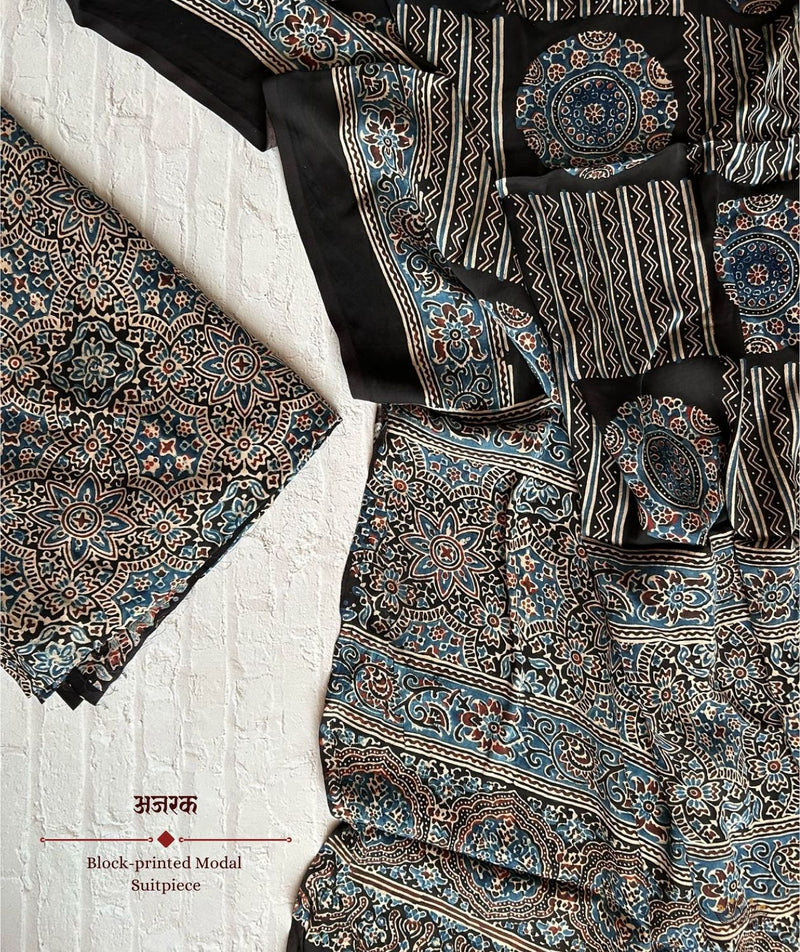 Ajrakh modal silk 2 piece suit