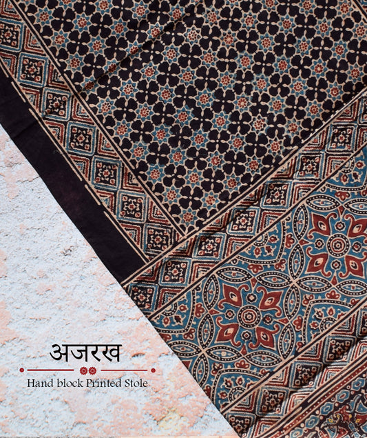Ajrakh cotton hand block printed stole