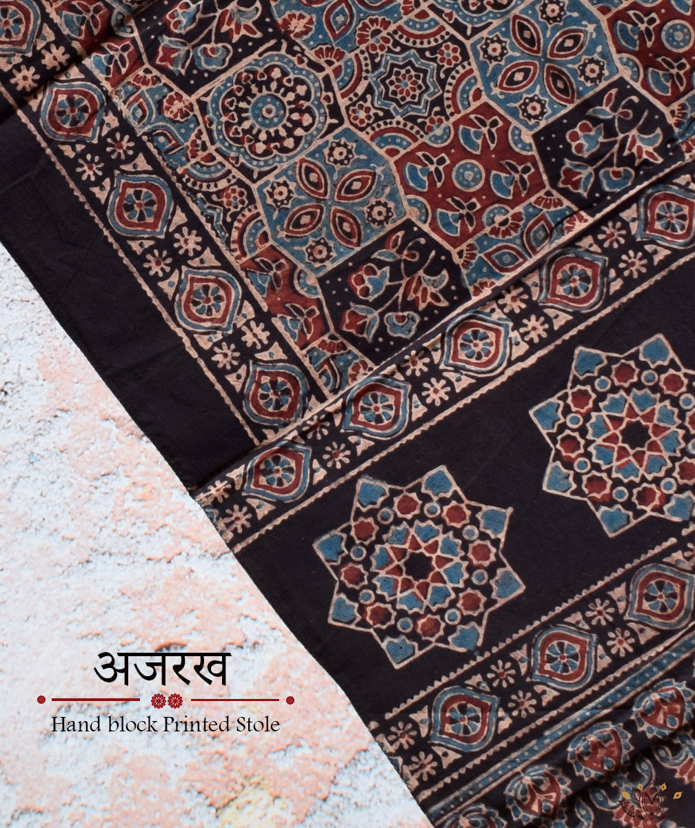 Ajrakh cotton hand block printed stole
