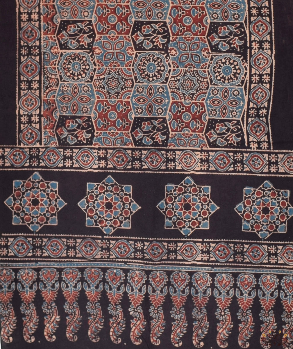 Ajrakh cotton hand block printed stole