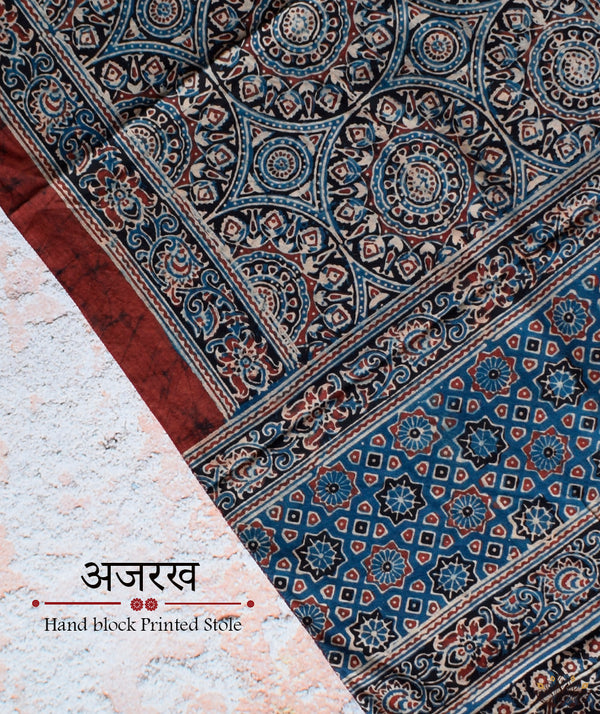 Ajrakh cotton hand block printed stole