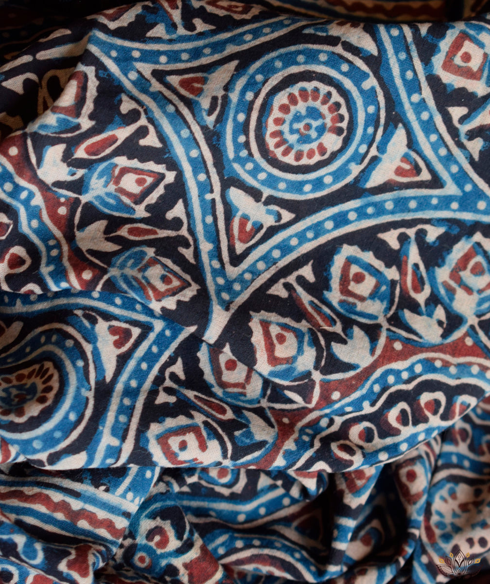 Ajrakh cotton hand block printed stole