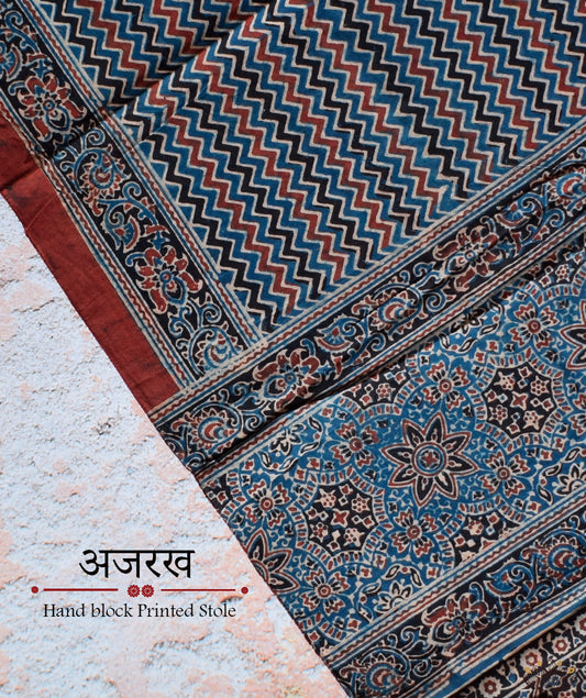 Ajrakh cotton hand block printed stole