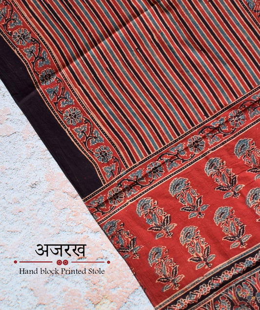 Ajrakh cotton hand block printed stole
