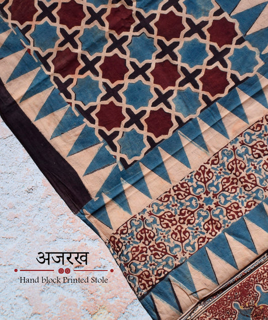 Ajrakh cotton hand block printed stole
