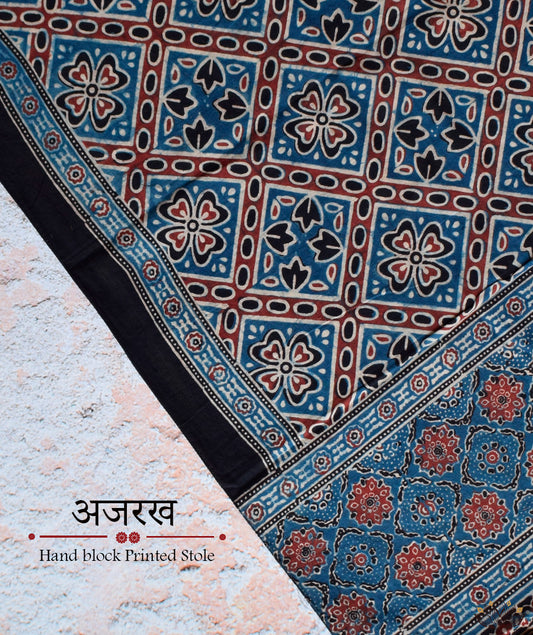 Ajrakh cotton hand block printed stole