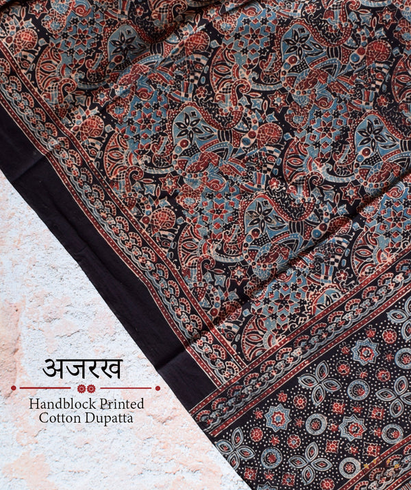 Ajrakh Handblock Printed Cotton Dupatta