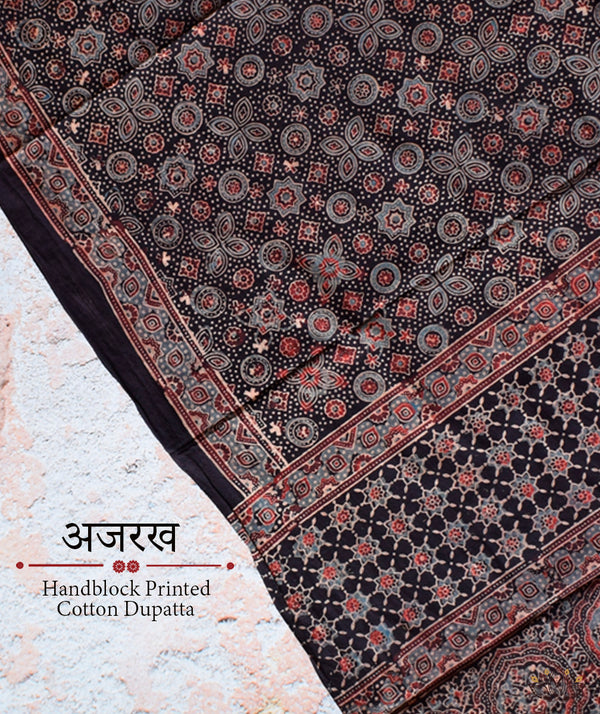 Ajrakh Handblock Printed Cotton Dupatta