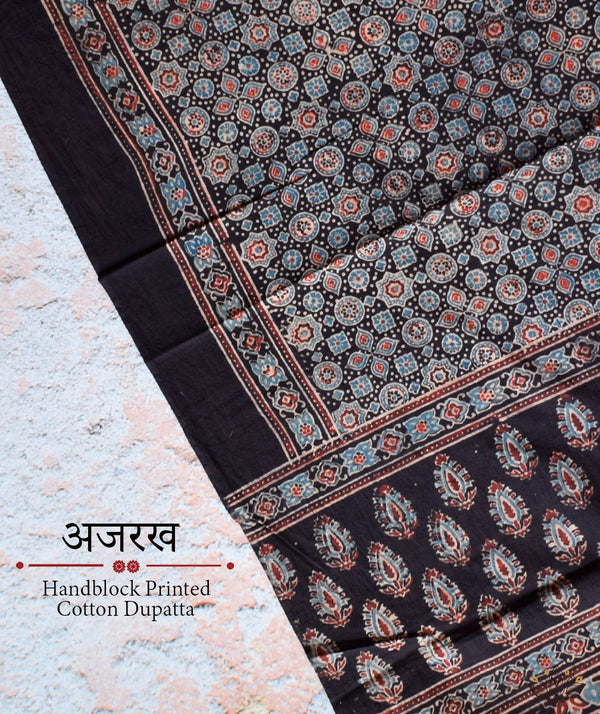 Ajrakh Handblock Printed Cotton Dupatta