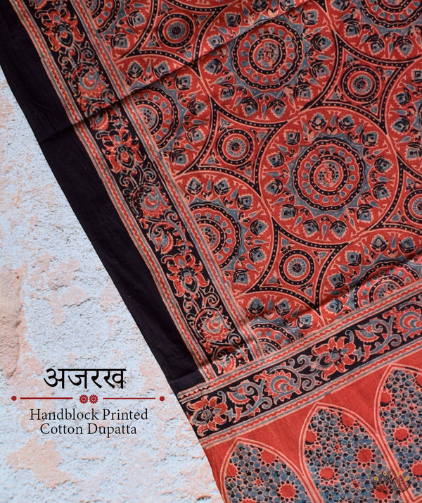 Ajrakh Handblock Printed Cotton Dupatta
