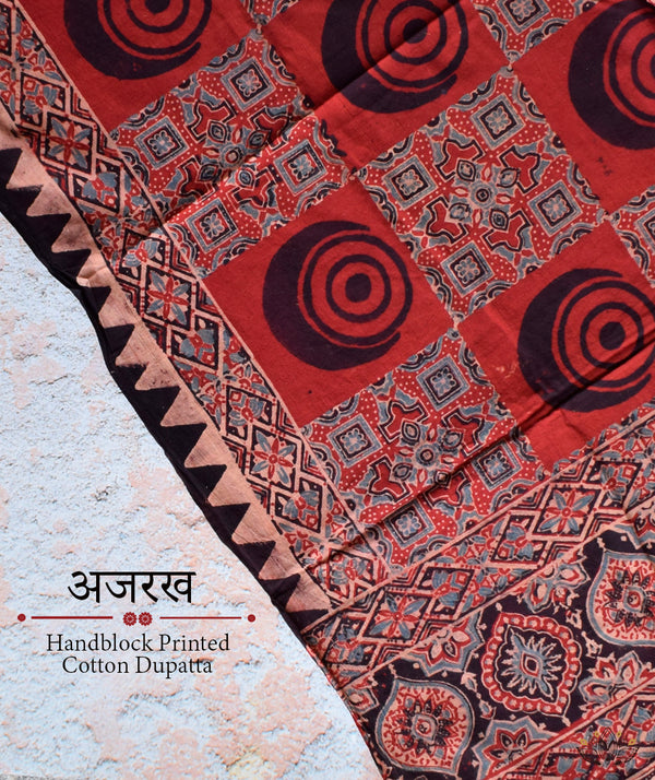 Ajrakh Handblock Printed Cotton Dupatta