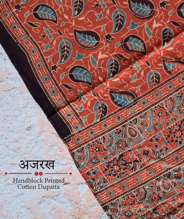 Ajrakh Handblock Printed Cotton Dupatta