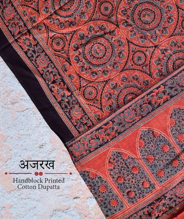 Ajrakh Handblock Printed Cotton Dupatta