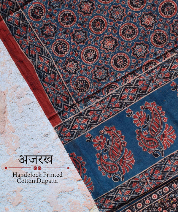 Ajrakh Handblock Printed Cotton Dupatta