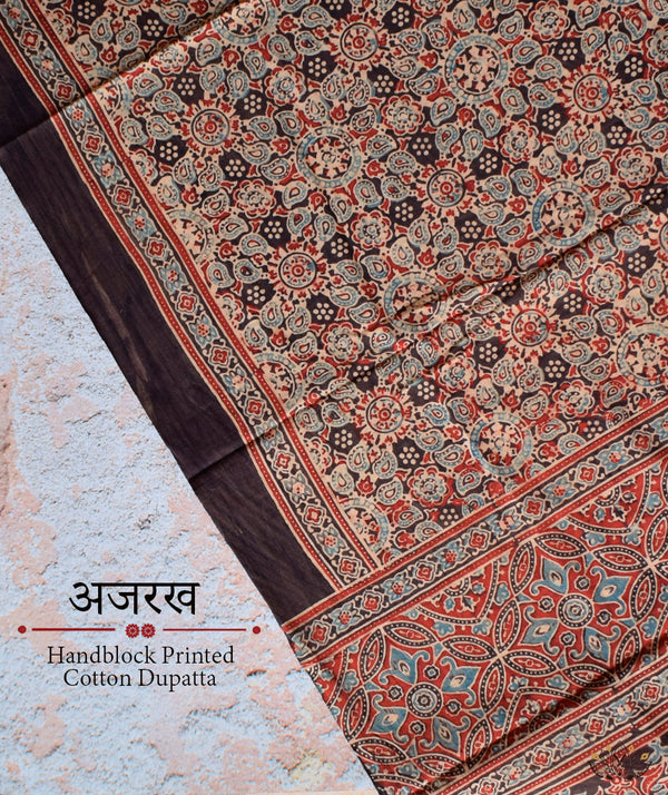 Ajrakh Handblock Printed Cotton Dupatta