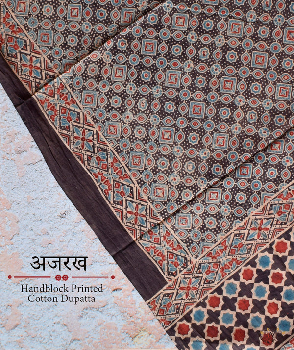 Ajrakh Handblock Printed Cotton Dupatta