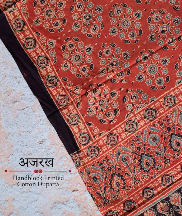 Ajrakh Handblock Printed Cotton Dupatta