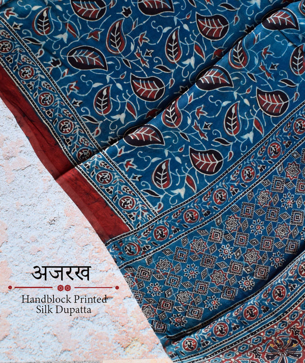 Ajrakh modal silk hand block printed dupatta