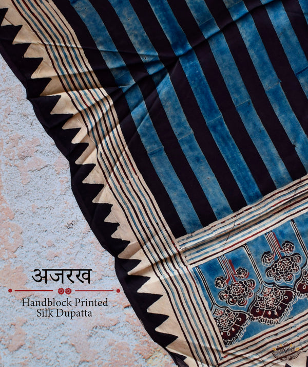 Ajrakh modal silk hand block printed dupatta