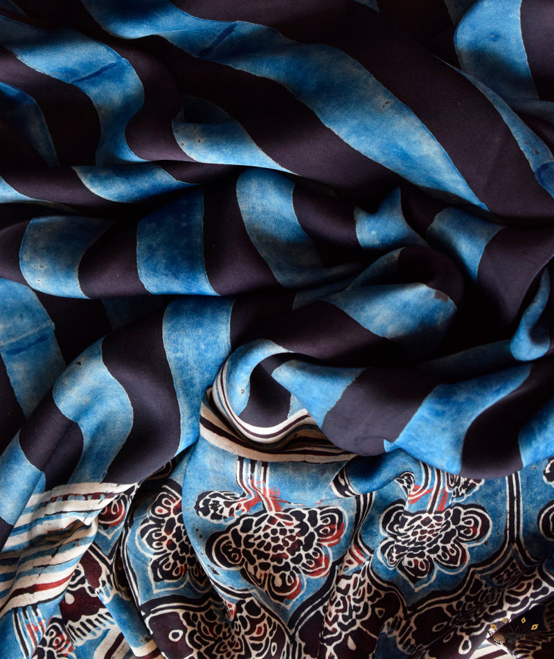 Ajrakh modal silk hand block printed dupatta